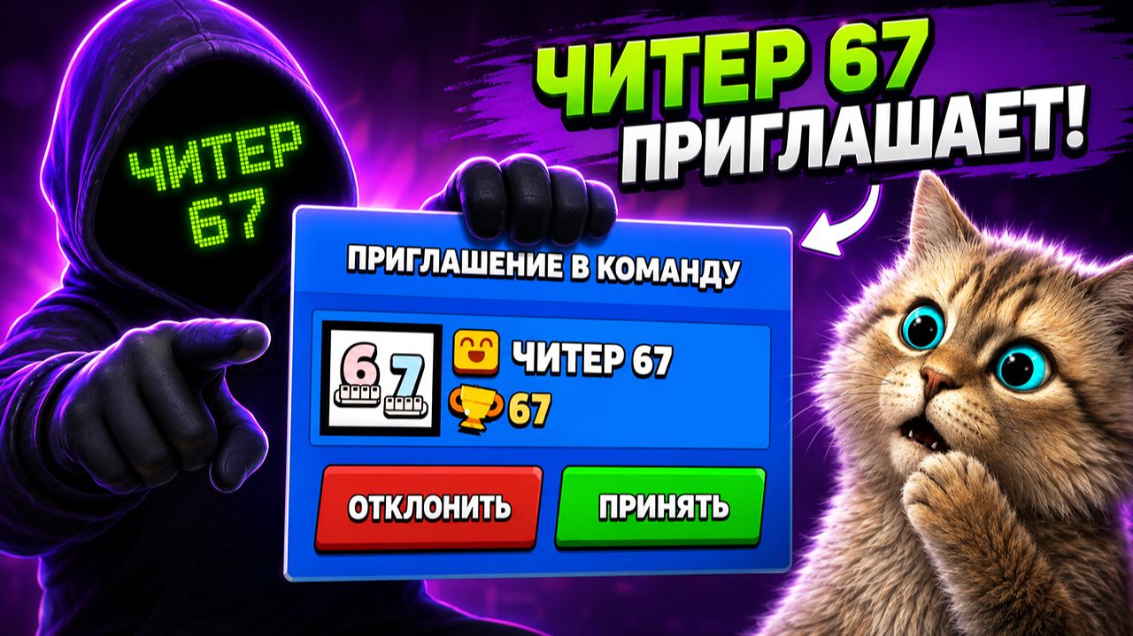 ЧИТЕР 67 пригласил меня в команду в Brawl Stars 😲 Весёлый Кот