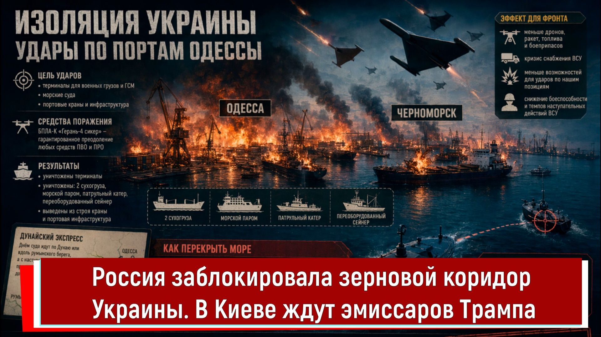 Россия заблокировала зерновой коридор Украины. В Киеве ждут эмиссаров Трампа